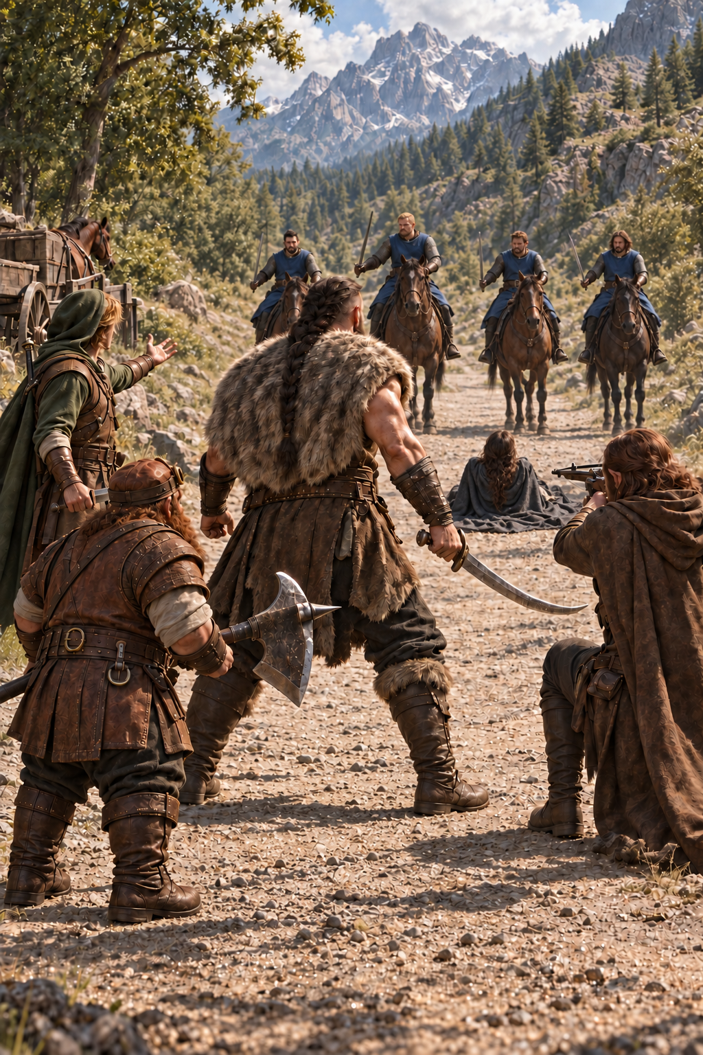 Riders confronting Tin and his companions in Demon’s Day